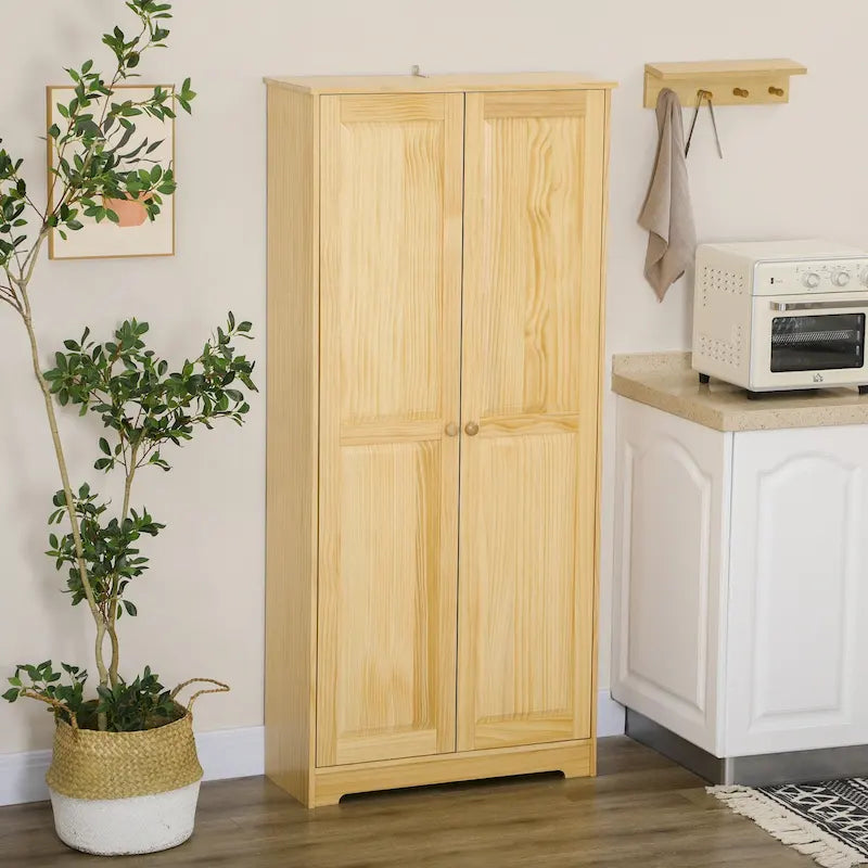 Meuble de rangement pour cuisine Pinewood 67, Armoire autoportante avec portes et étagères réglables, Mécanisme de fermeture en douceur