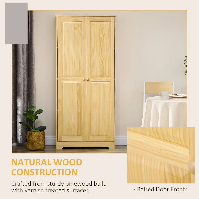 Meuble de rangement pour cuisine Pinewood 67, Armoire autoportante avec portes et étagères réglables, Mécanisme de fermeture en douceur