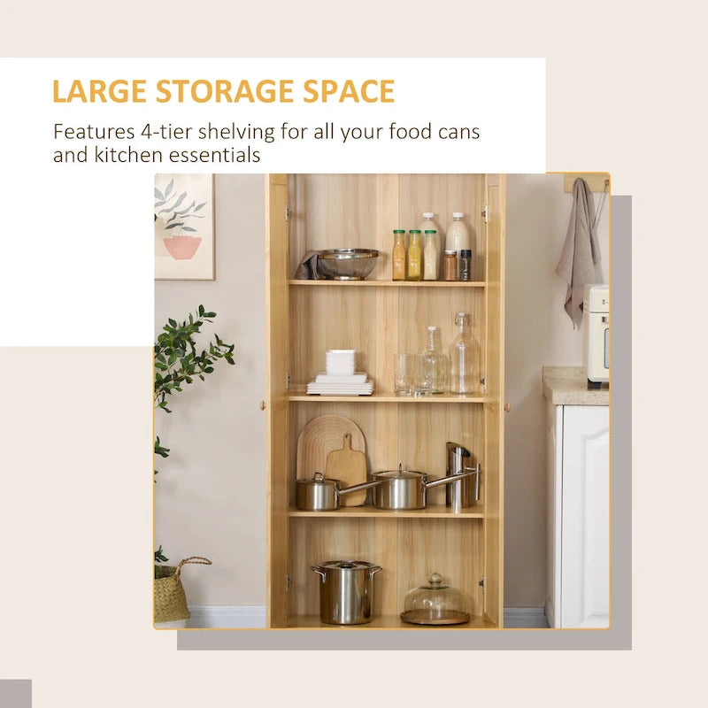 Meuble de rangement pour cuisine Pinewood 67, Armoire autoportante avec portes et étagères réglables, Mécanisme de fermeture en douceur