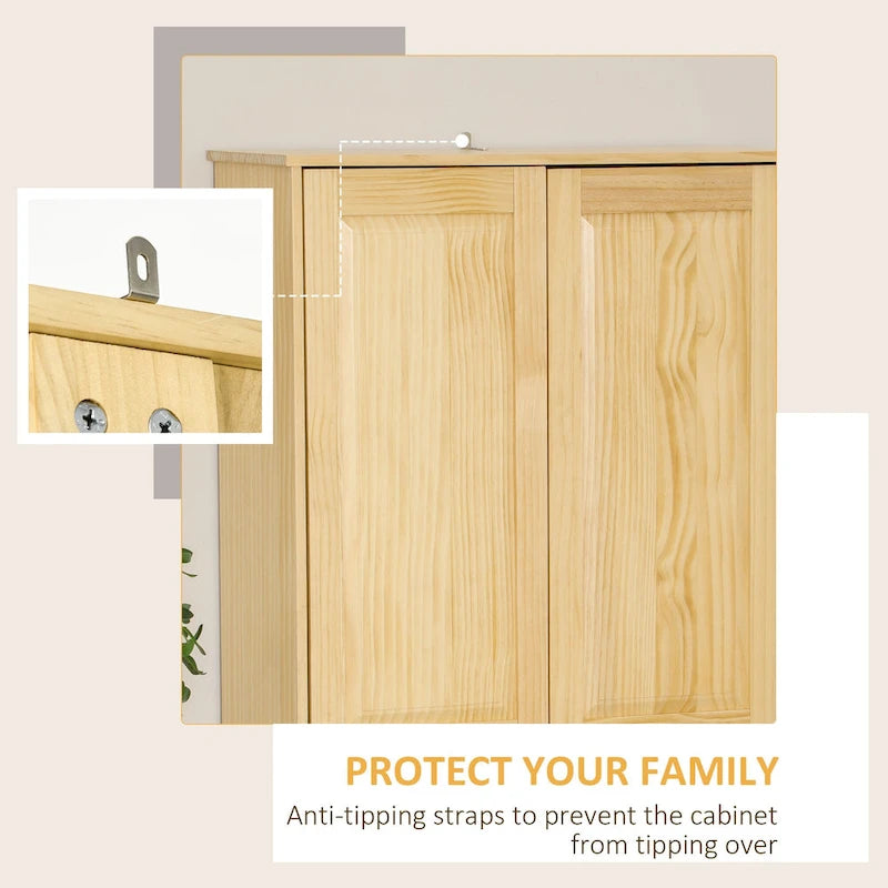 Meuble de rangement pour cuisine Pinewood 67, Armoire autoportante avec portes et étagères réglables, Mécanisme de fermeture en douceur