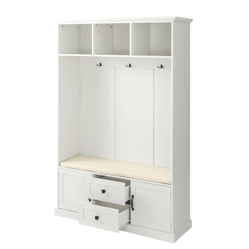 Porte-manteau d'entrée 3-en-1 avec 3 patères et banc de rangement - 120 l x 180 h x 40 P cm