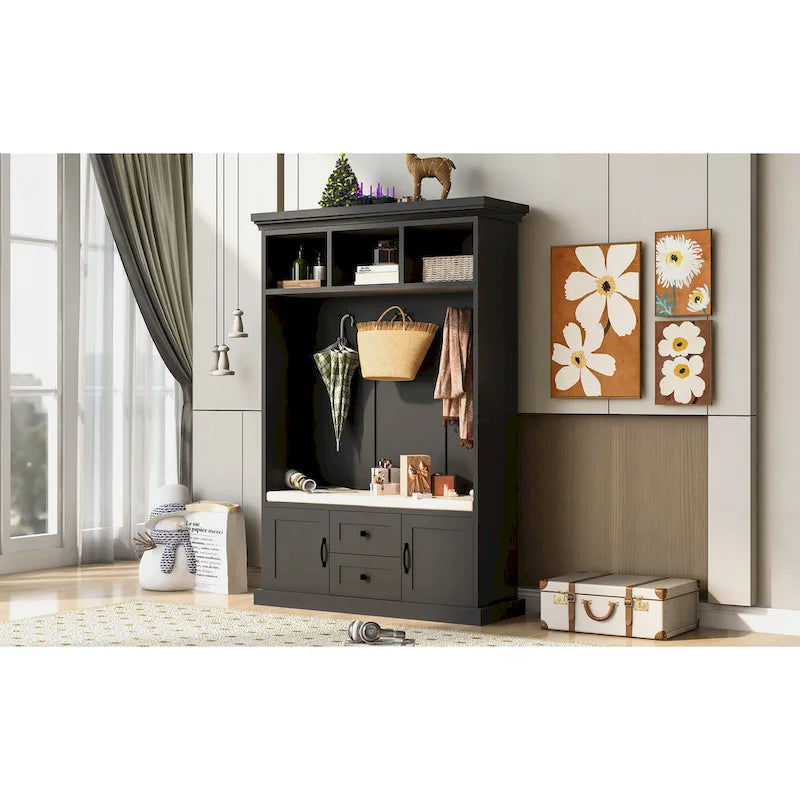 Porte-manteau d'entrée 3-en-1 avec 3 patères et banc de rangement - 120 l x 180 h x 40 P cm