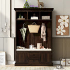 Porte-manteau d'entrée 3-en-1 avec 3 patères et banc de rangement - 120 l x 180 h x 40 P cm