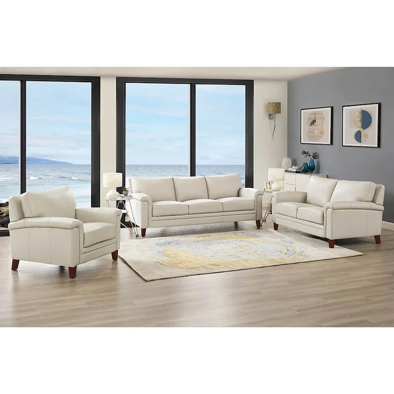 Canapé, causeuse et fauteuil en cuir pleine fleur avec mousse à mémoire de forme et ressorts