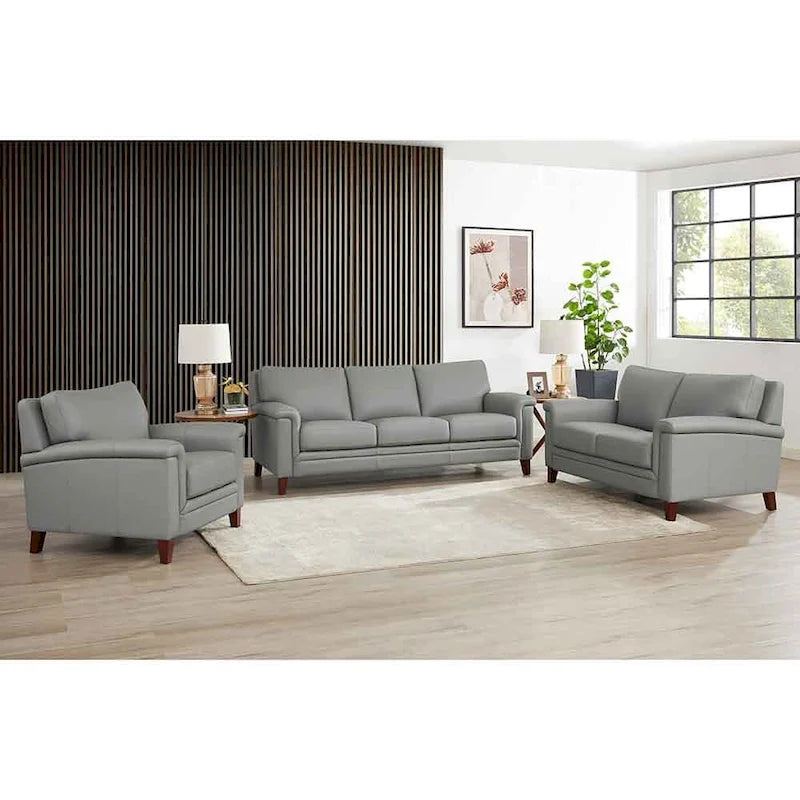 Canapé, causeuse et fauteuil en cuir pleine fleur avec mousse à mémoire de forme et ressorts
