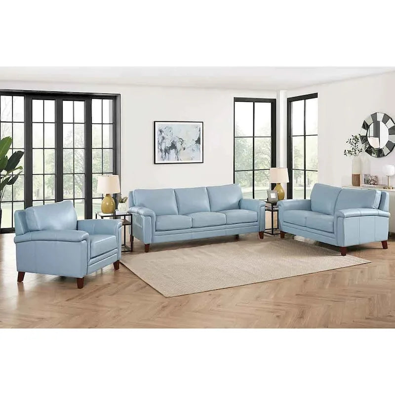 Canapé, causeuse et fauteuil en cuir pleine fleur avec mousse à mémoire de forme et ressorts