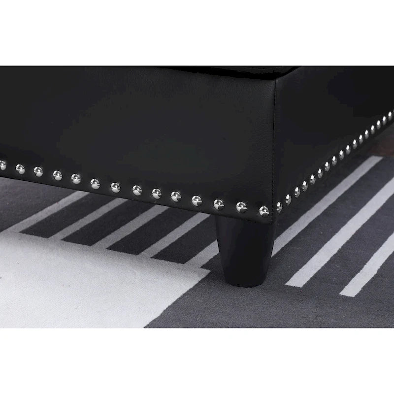Canapé d'angle en similicuir avec pouf - 98 larg. x 71 prof. x 33 haut.