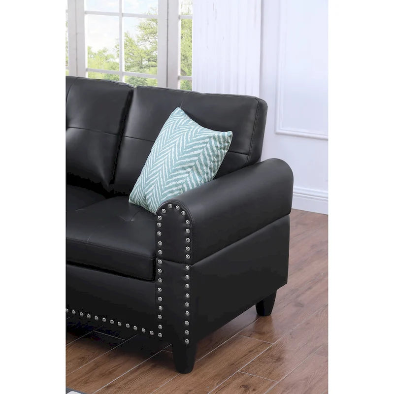 Canapé d'angle en similicuir avec pouf - 98 larg. x 71 prof. x 33 haut.