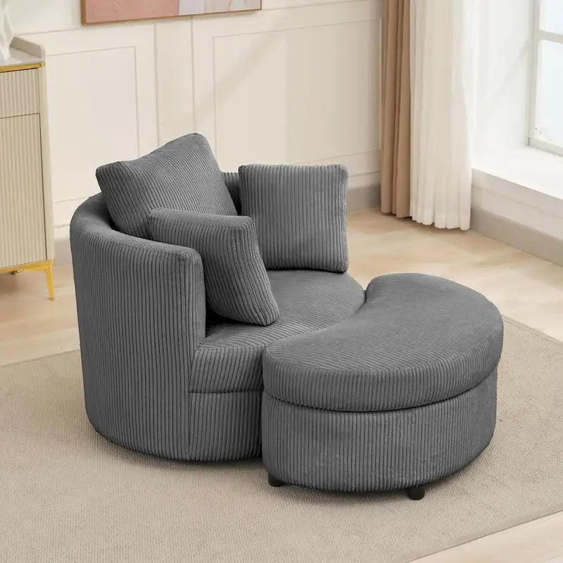 Fauteuil d'appoint en velours côtelé, fauteuil baquet avec pouf et coussins de dossier pour salon
