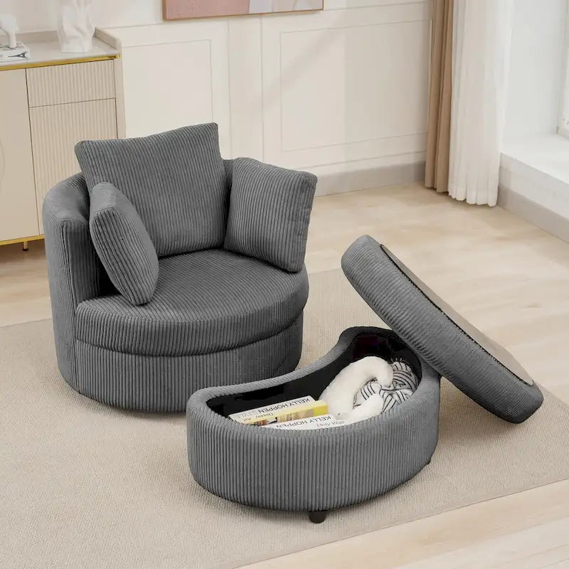 Fauteuil d'appoint en velours côtelé, fauteuil baquet avec pouf et coussins de dossier pour salon