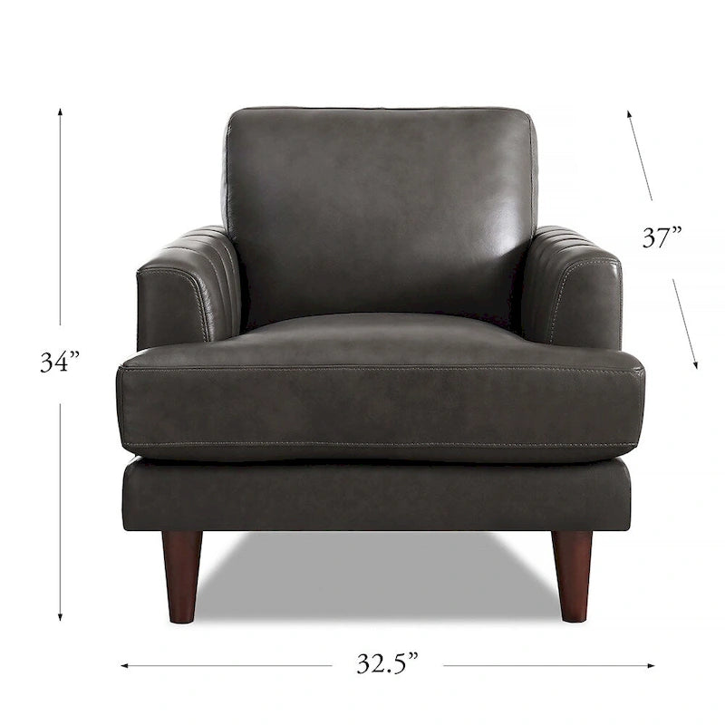 Fauteuil en cuir pleine fleur avec plumes, mousse à mémoire de forme et ressorts