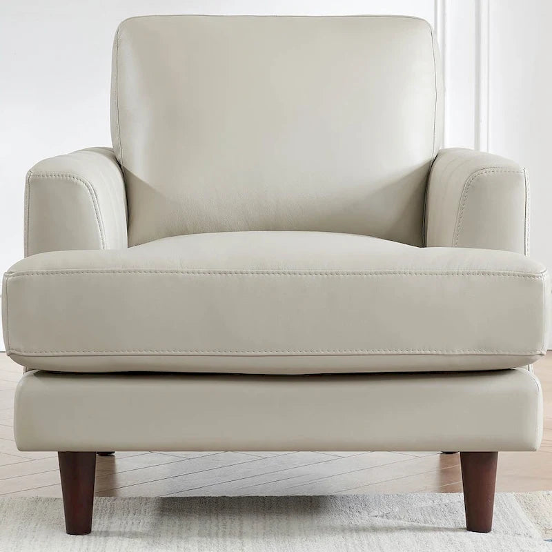 Fauteuil en cuir pleine fleur avec plumes, mousse à mémoire de forme et ressorts