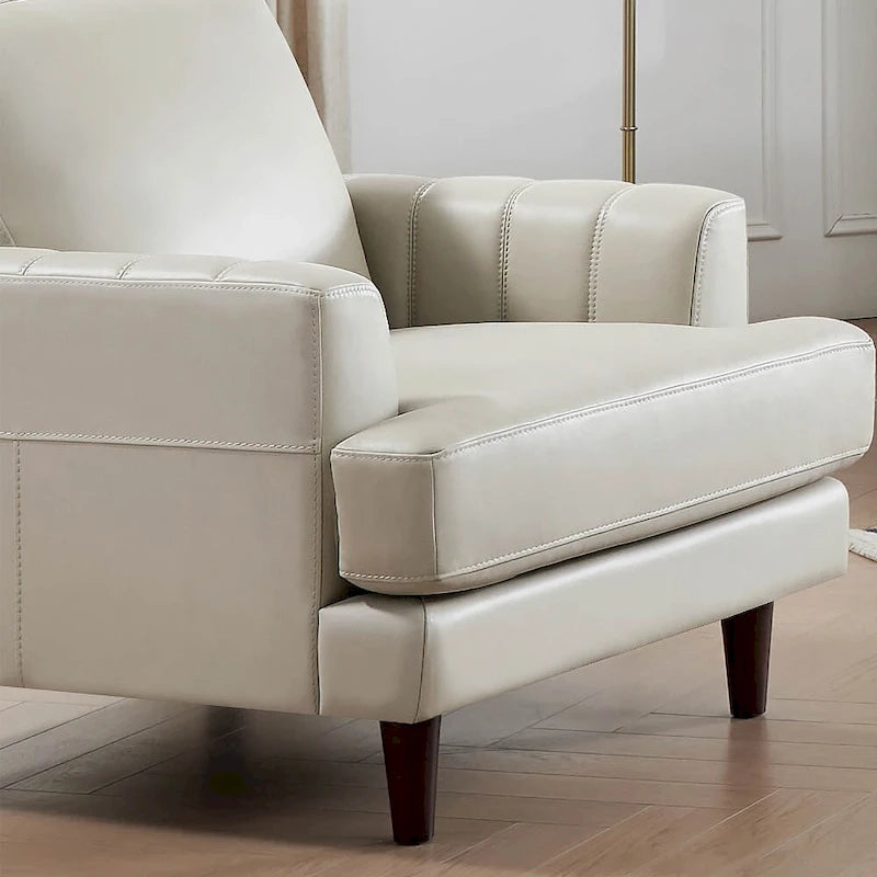 Fauteuil en cuir pleine fleur avec plumes, mousse à mémoire de forme et ressorts