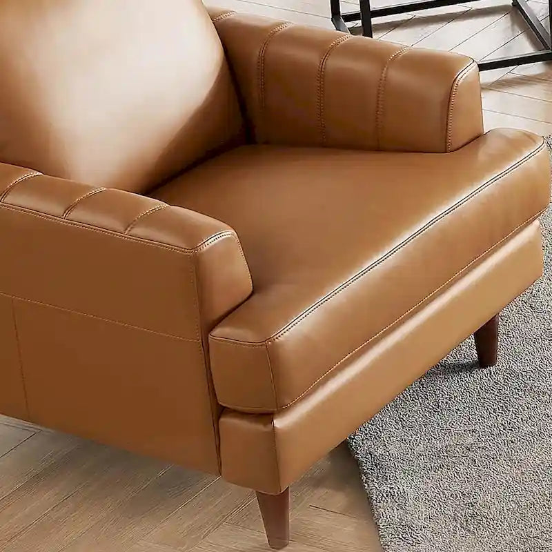 Fauteuil en cuir pleine fleur avec plumes, mousse à mémoire de forme et ressorts