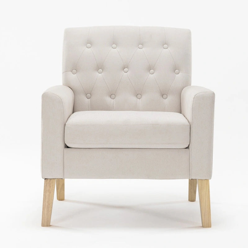 Fauteuil d'appoint capitonné moderne du milieu du siècle avec pieds en noyer et lin – 29,53 H X 30 L X 33,07 P
