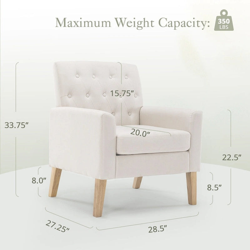 Fauteuil d'appoint capitonné moderne du milieu du siècle avec pieds en noyer et lin – 29,53 H X 30 L X 33,07 P