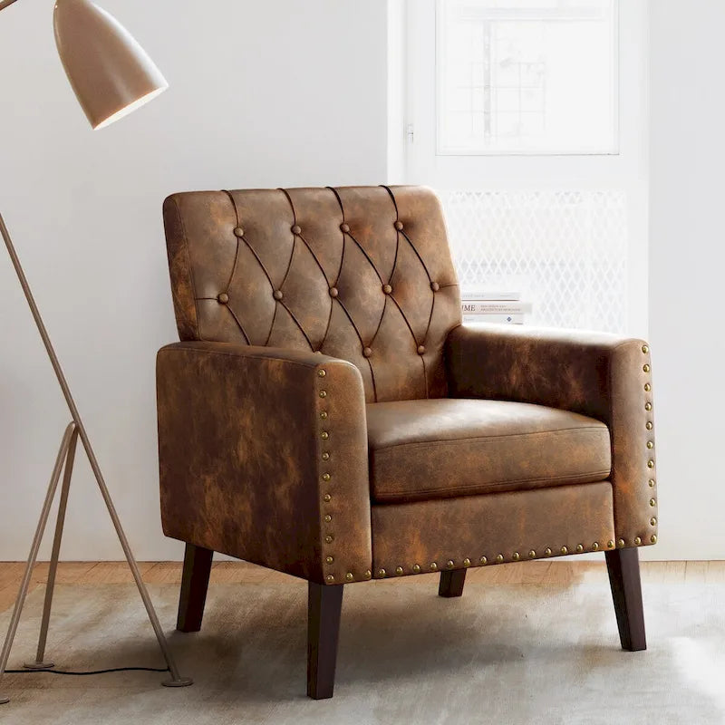 Fauteuil d'appoint capitonné moderne du milieu du siècle avec pieds en noyer et lin – 29,53 H X 30 L X 33,07 P
