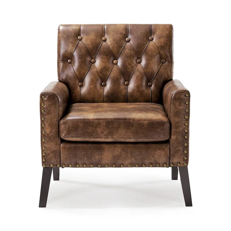 Fauteuil d'appoint capitonné moderne du milieu du siècle avec pieds en noyer et lin – 29,53 H X 30 L X 33,07 P