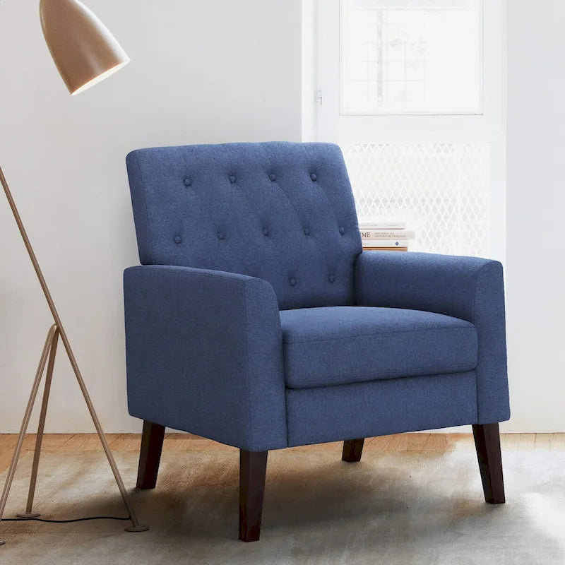 Fauteuil d'appoint capitonné moderne du milieu du siècle avec pieds en noyer et lin – 29,53 H X 30 L X 33,07 P
