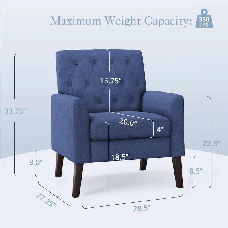 Fauteuil d'appoint capitonné moderne du milieu du siècle avec pieds en noyer et lin – 29,53 H X 30 L X 33,07 P