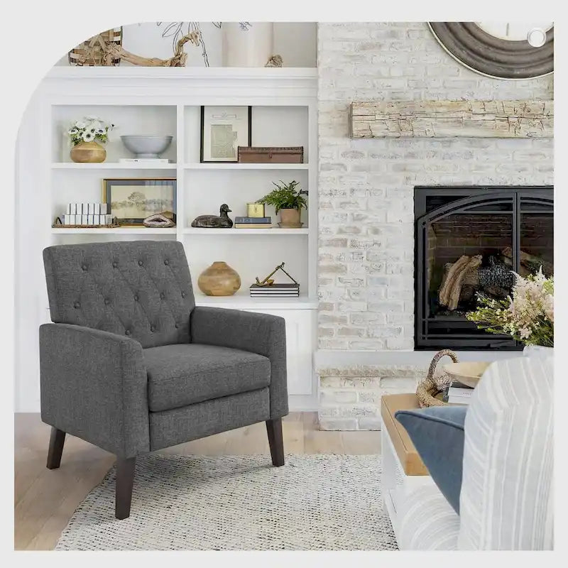 Fauteuil d'appoint capitonné moderne du milieu du siècle avec pieds en noyer et lin – 29,53 H X 30 L X 33,07 P