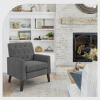 Fauteuil d'appoint capitonné moderne du milieu du siècle avec pieds en noyer et lin – 29,53 H X 30 L X 33,07 P