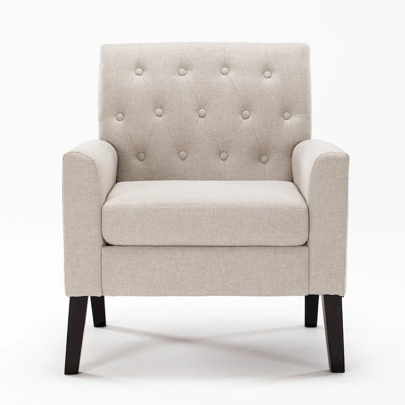 Fauteuil d'appoint capitonné moderne du milieu du siècle avec pieds en noyer et lin – 29,53 H X 30 L X 33,07 P