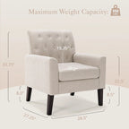 Fauteuil d'appoint capitonné moderne du milieu du siècle avec pieds en noyer et lin – 29,53 H X 30 L X 33,07 P