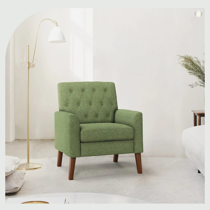 Fauteuil d'appoint capitonné moderne du milieu du siècle avec pieds en noyer et lin – 29,53 H X 30 L X 33,07 P