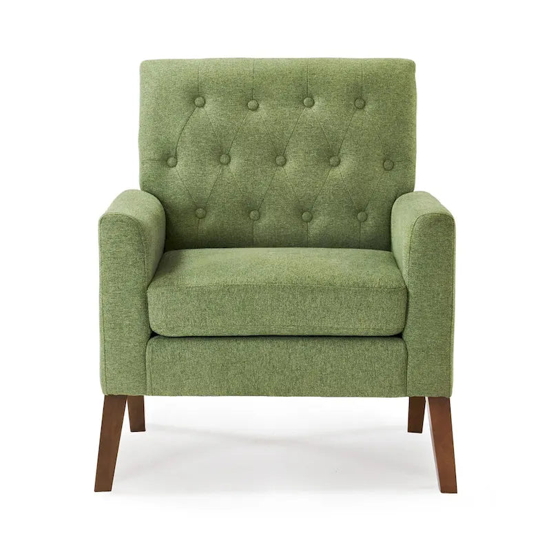 Fauteuil d'appoint capitonné moderne du milieu du siècle avec pieds en noyer et lin – 29,53 H X 30 L X 33,07 P