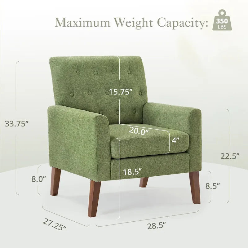 Fauteuil d'appoint capitonné moderne du milieu du siècle avec pieds en noyer et lin – 29,53 H X 30 L X 33,07 P