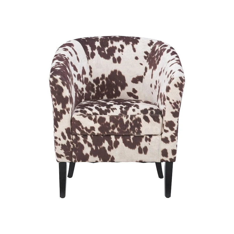Fauteuil club Andrew Barrel imprimé vache marron et blanc