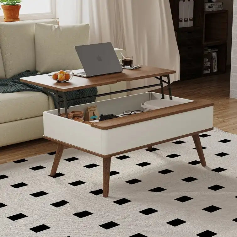 Table basse relevable rectangulaire avec rangement 94 x 60 cm
