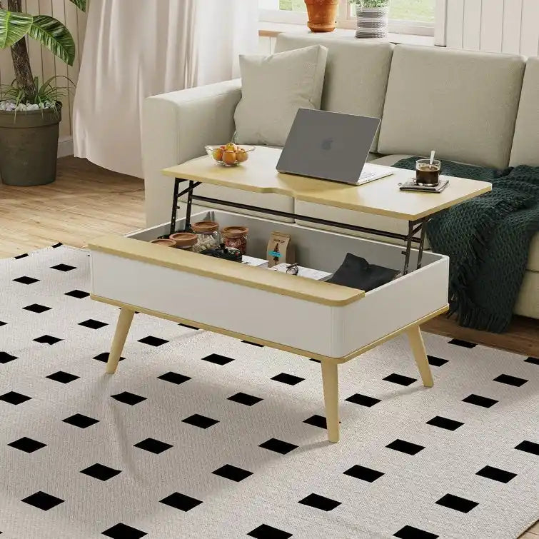 Table basse relevable rectangulaire avec rangement 94 x 60 cm