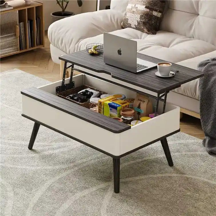 Table basse relevable rectangulaire avec rangement 94 x 60 cm