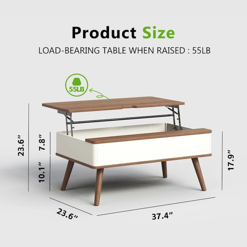 Table basse relevable rectangulaire avec rangement 94 x 60 cm