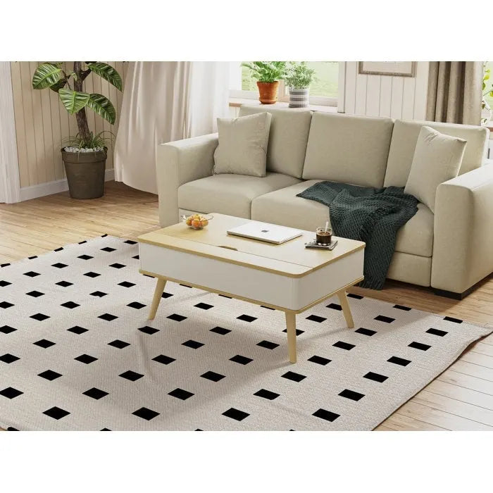 Table basse relevable rectangulaire avec rangement 94 x 60 cm