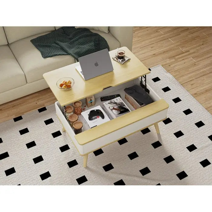 Table basse relevable rectangulaire avec rangement 94 x 60 cm