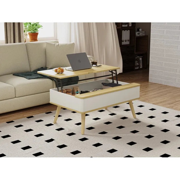 Table basse relevable rectangulaire avec rangement 94 x 60 cm
