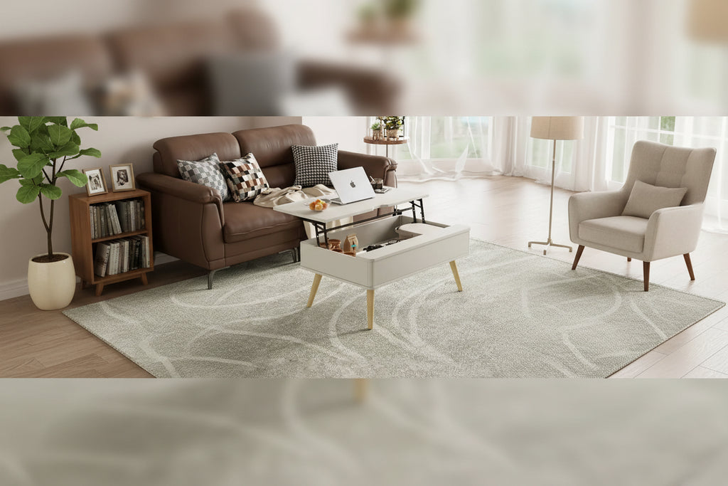 Table basse relevable rectangulaire avec rangement 94 x 60 cm