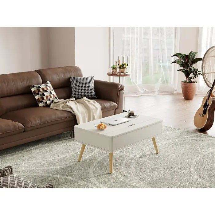 Table basse relevable rectangulaire avec rangement 94 x 60 cm