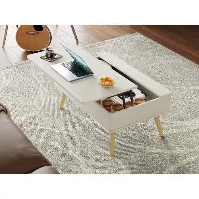 Table basse relevable rectangulaire avec rangement 94 x 60 cm