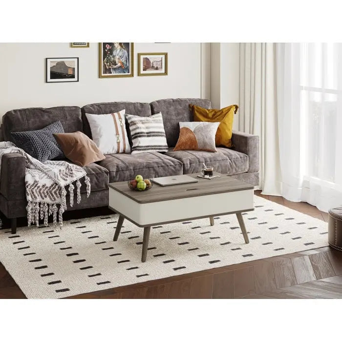 Table basse relevable rectangulaire avec rangement 94 x 60 cm