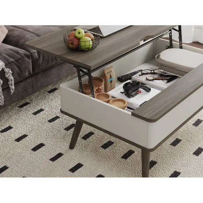 Table basse relevable rectangulaire avec rangement 94 x 60 cm