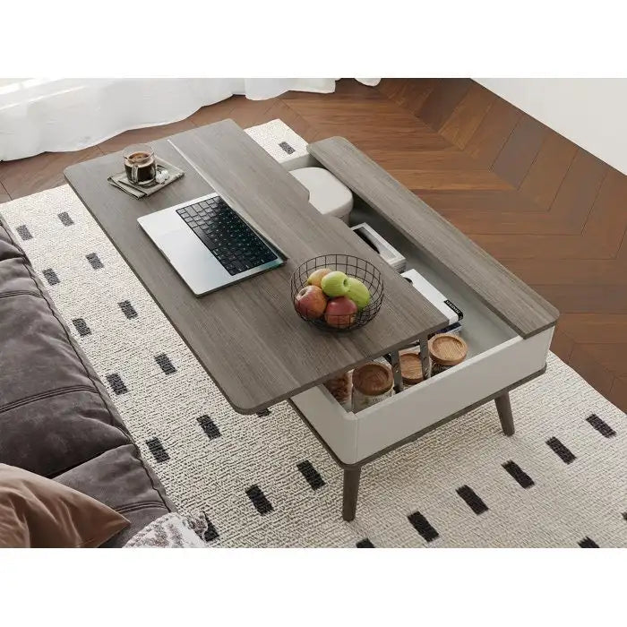 Table basse relevable rectangulaire avec rangement 94 x 60 cm