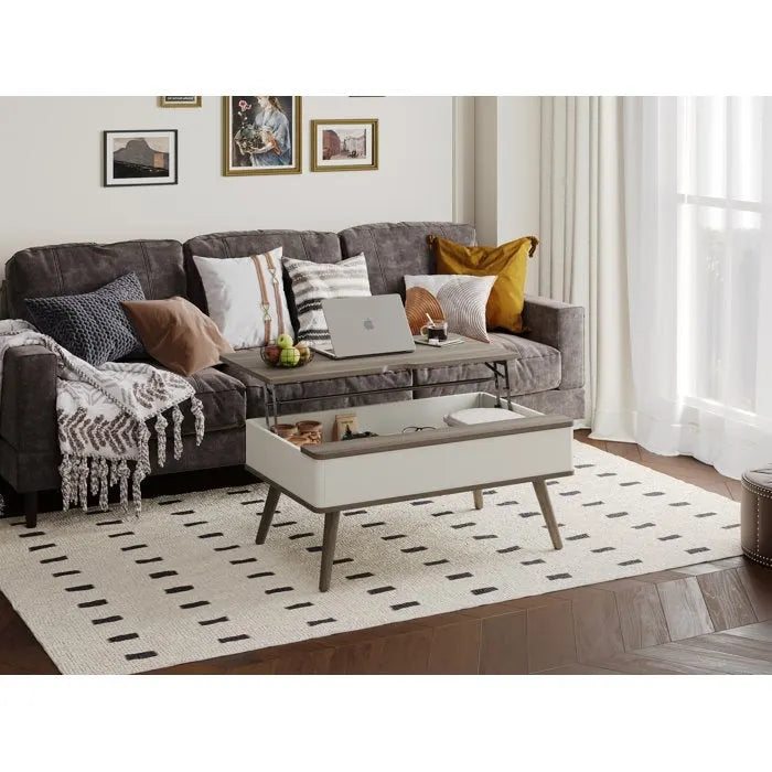 Table basse relevable rectangulaire avec rangement 94 x 60 cm