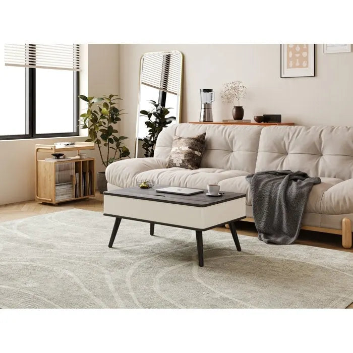 Table basse relevable rectangulaire avec rangement 94 x 60 cm