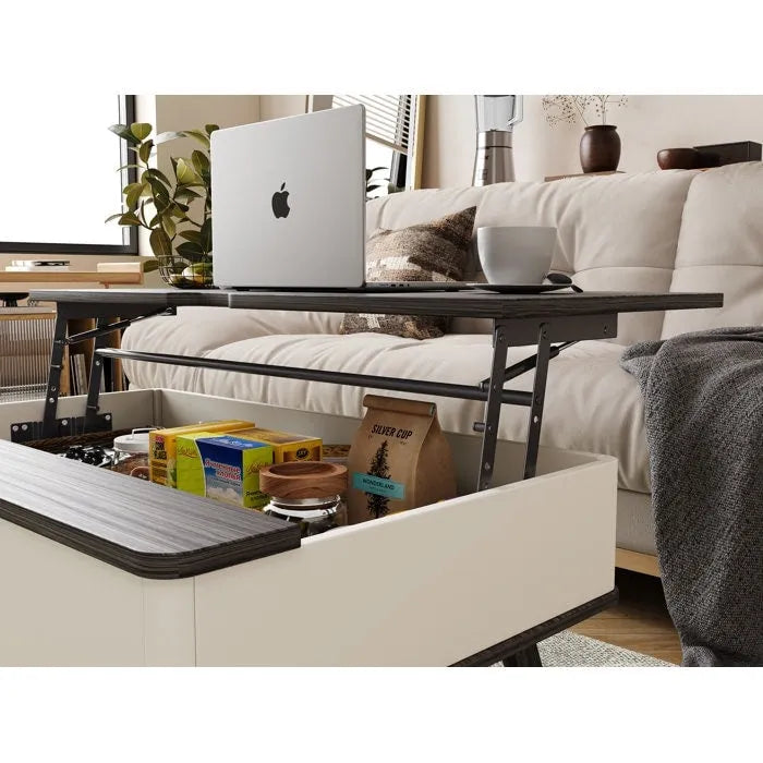 Table basse relevable rectangulaire avec rangement 94 x 60 cm