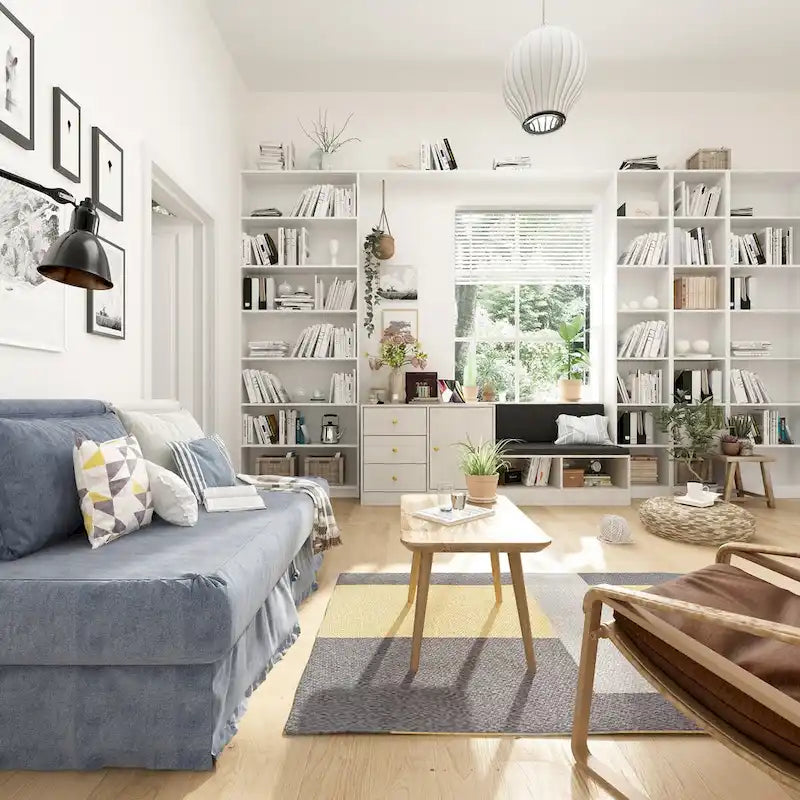 Banc de rangement à chaussures blanc pour entrée avec coussin noir et tiroirs