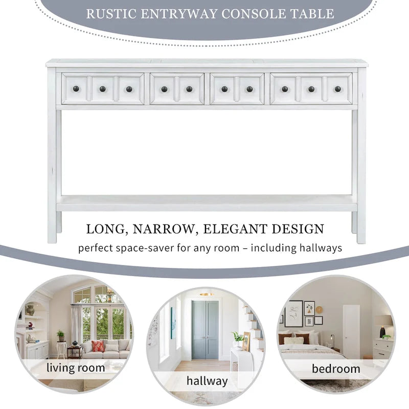 Console d'entrée rustique avec tiroirs et étagère inférieure